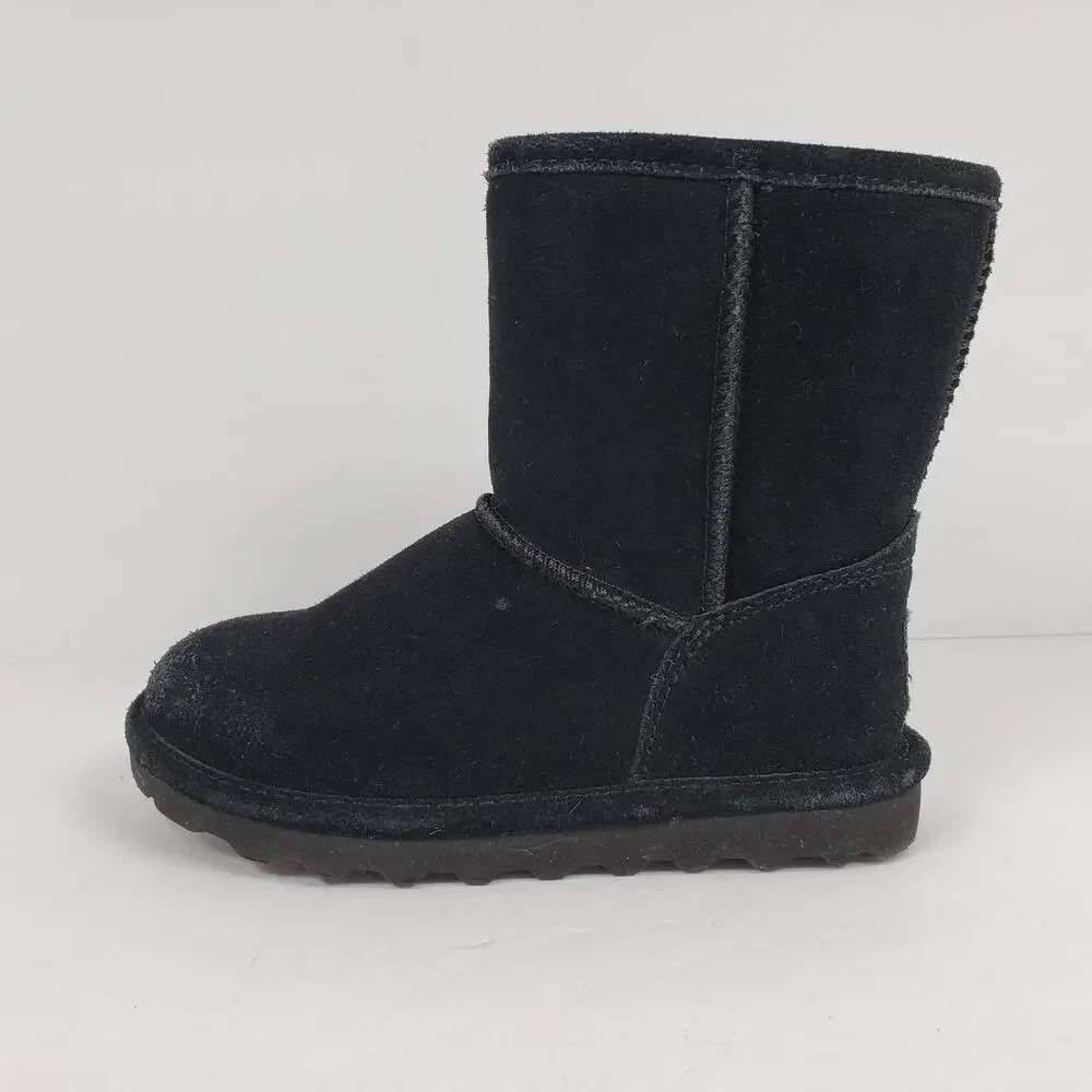 Bearpaw Elle Girls Size 13 Black Cow Suede Wool Blend Lining Pull On Snow Boots